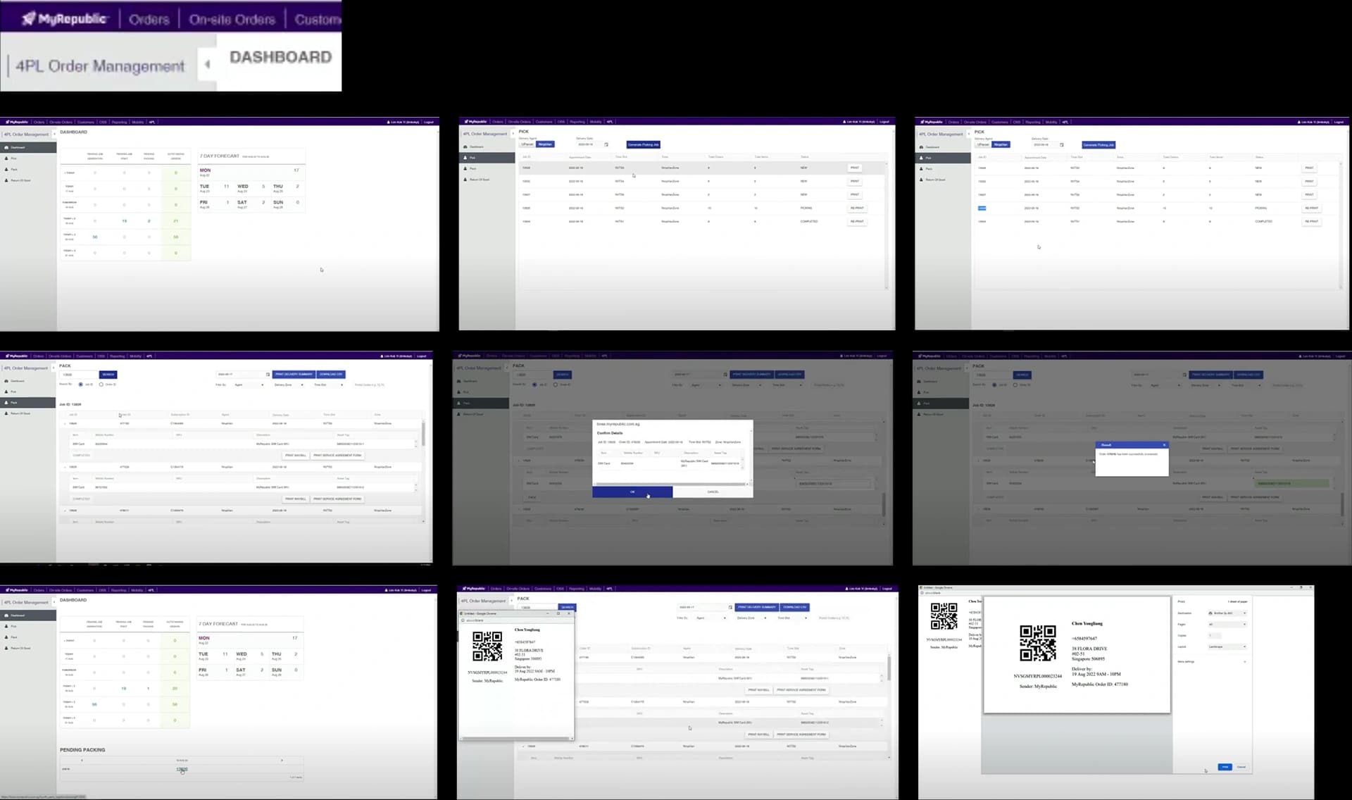 Current 4PL system screens used by the Logistics team