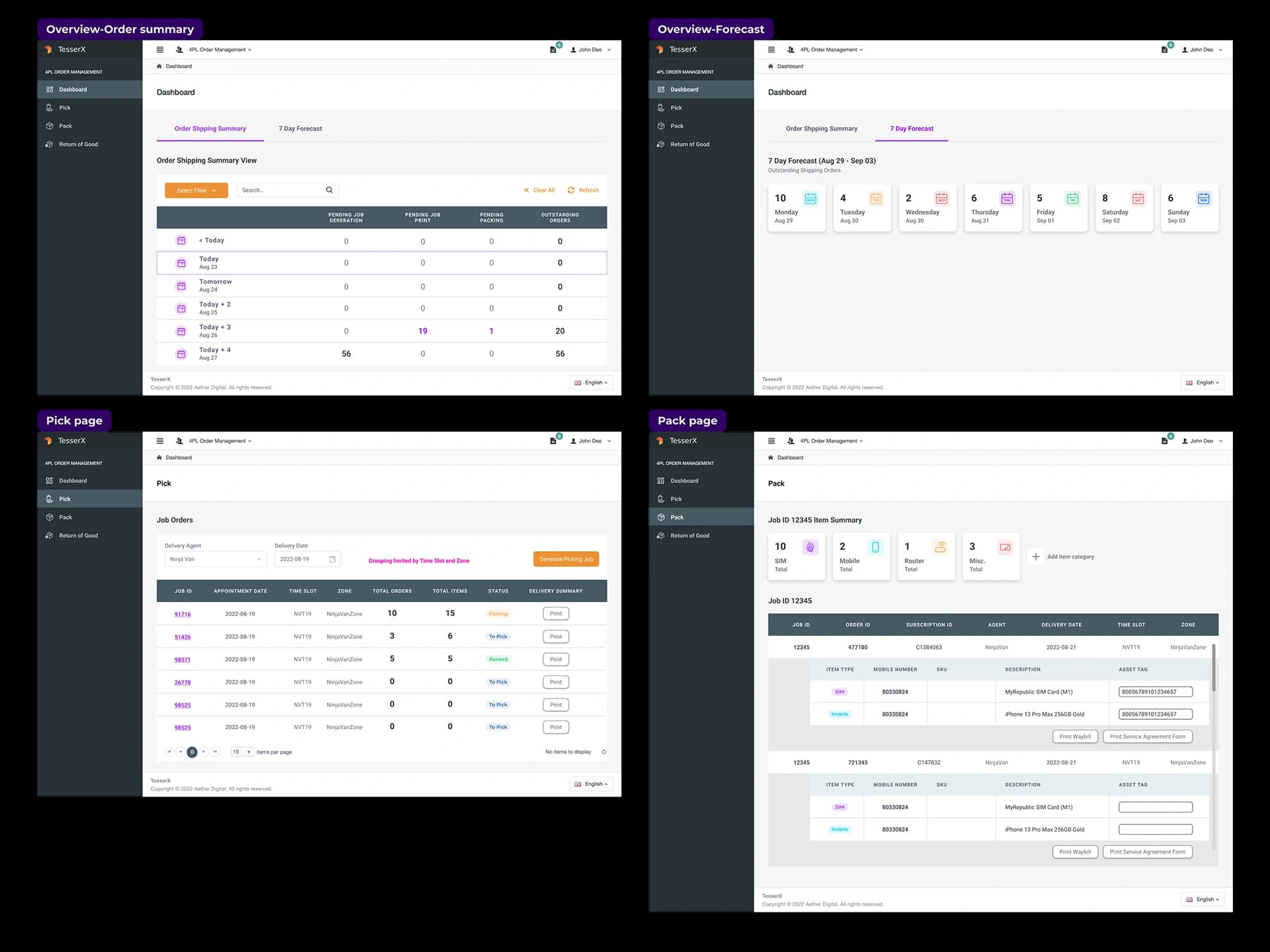 First design for the order processing screens