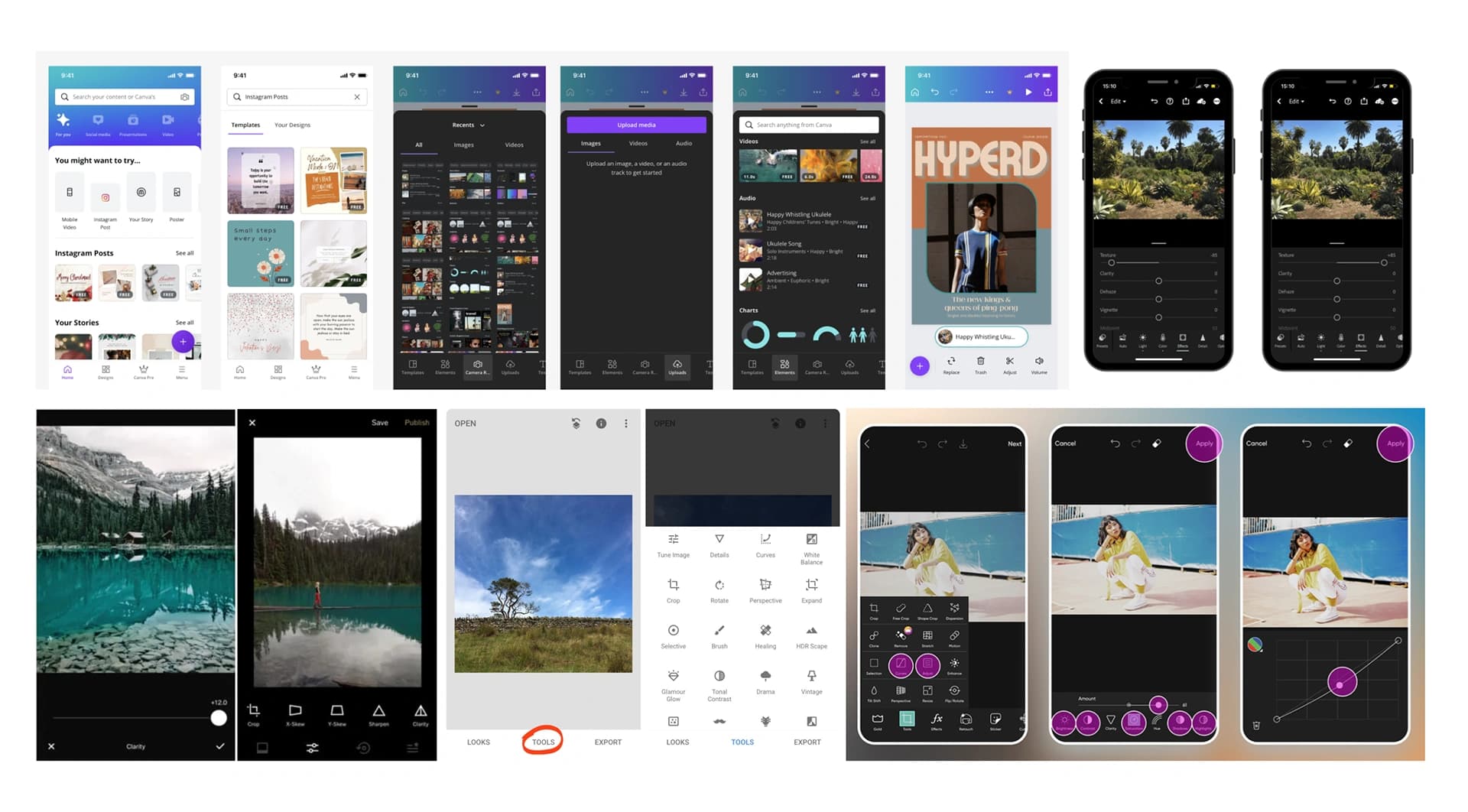 Research collage of photo sharing apps