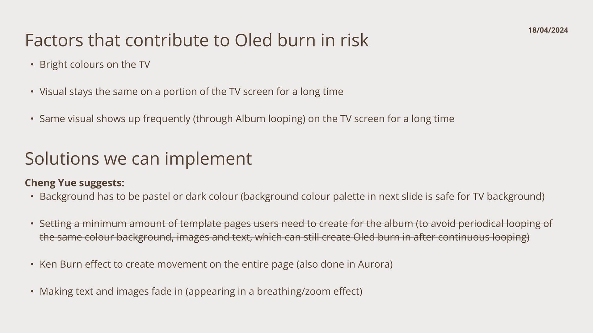 Factors that contribute to OLED burn in risk
