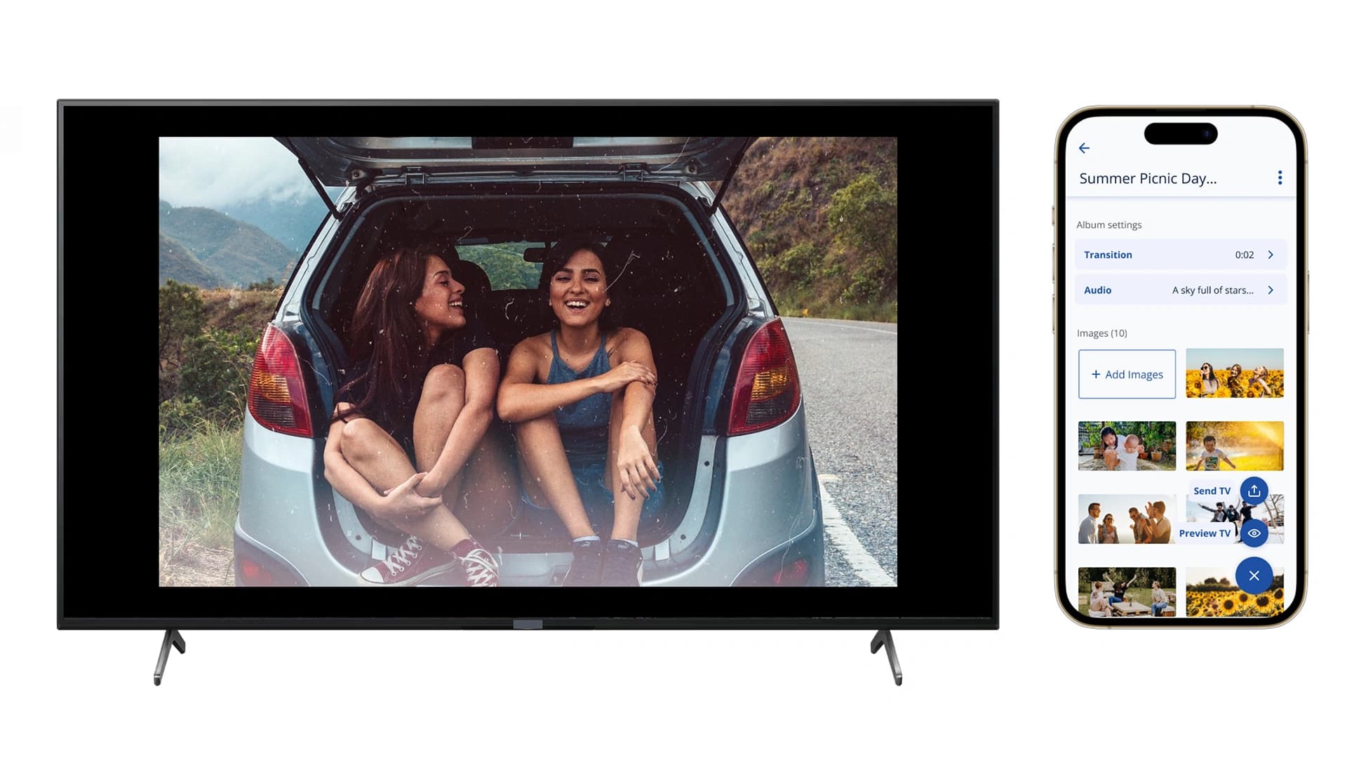 Quick Album feature shown on a TV and mobile phone