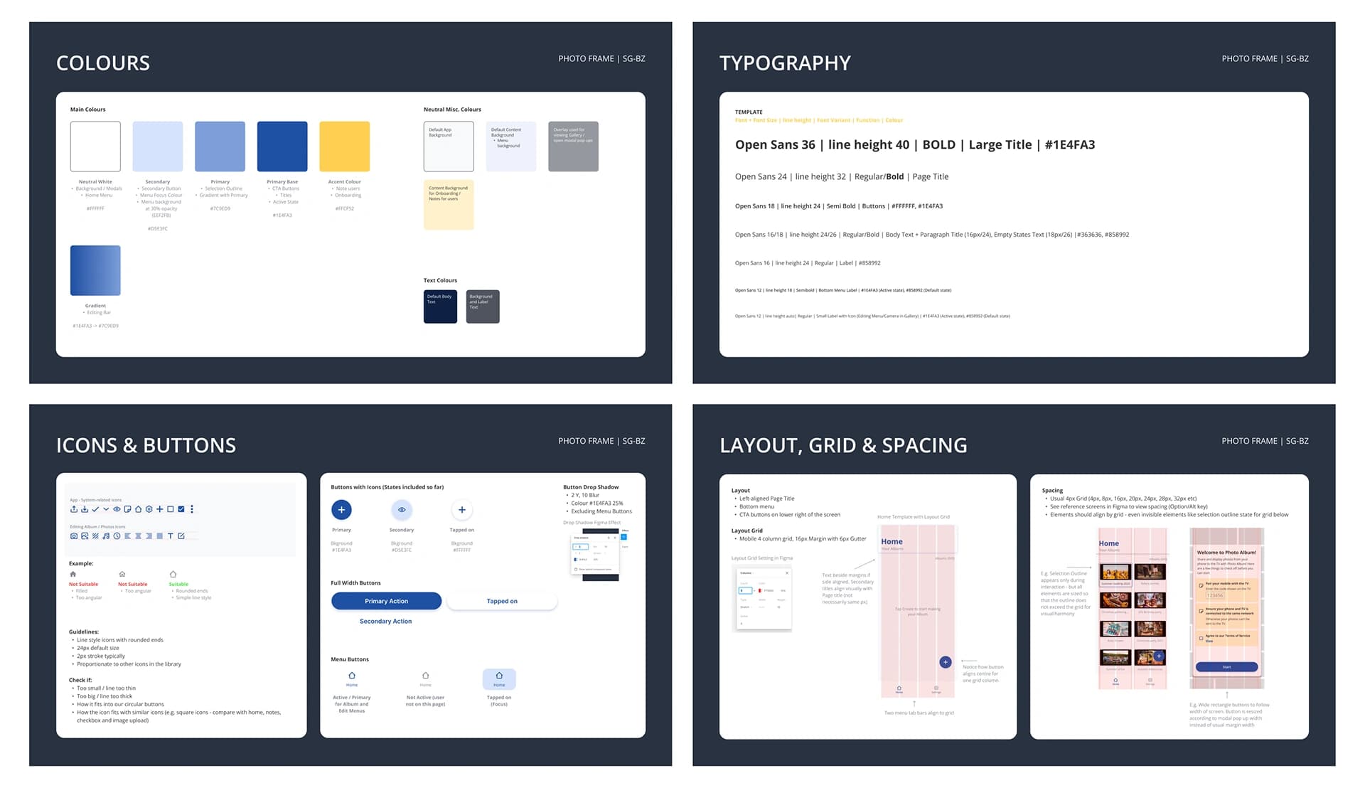 Styling guide covering colours, typography, icons and layout