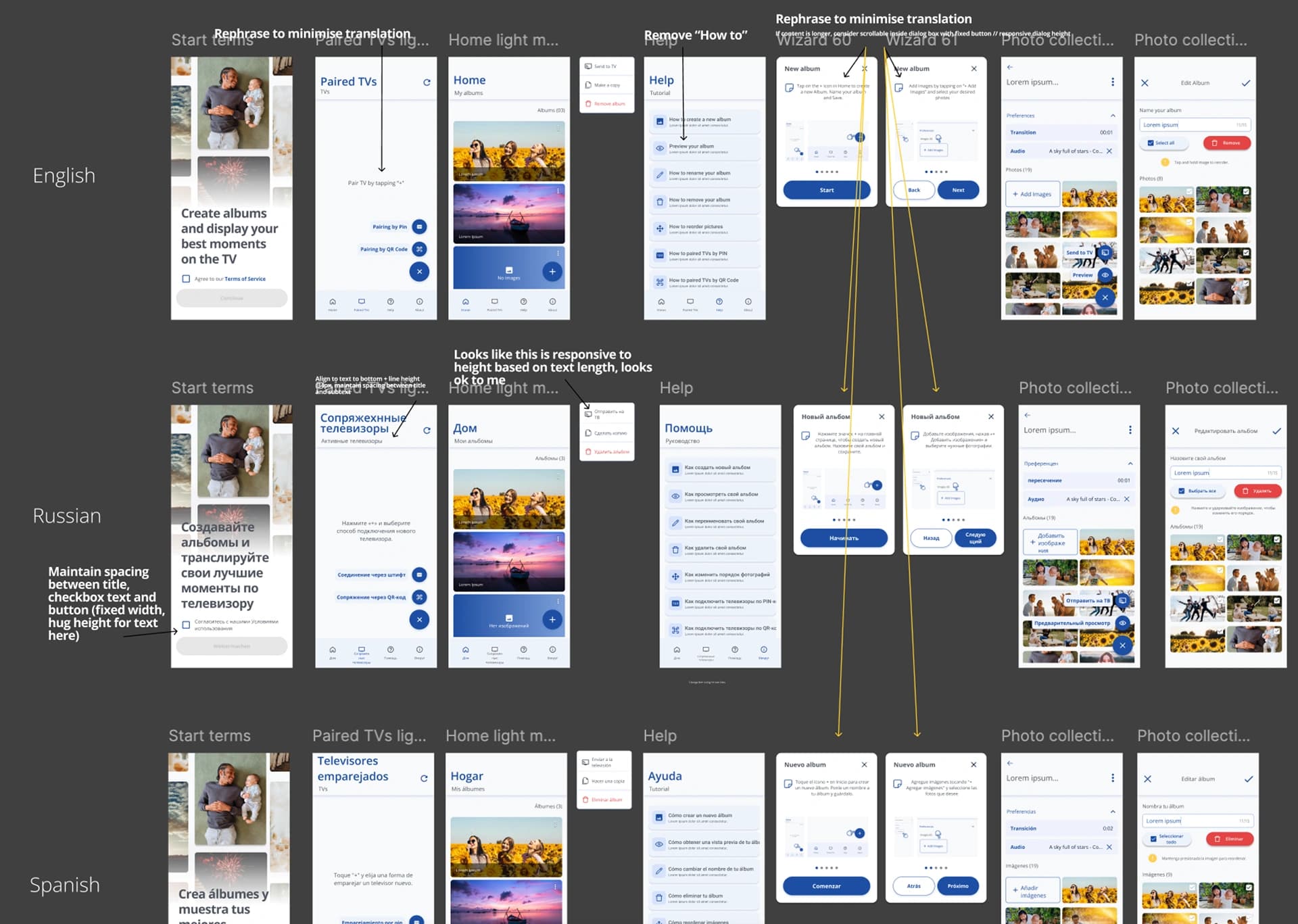 Annotated advice on translated UI sample sections