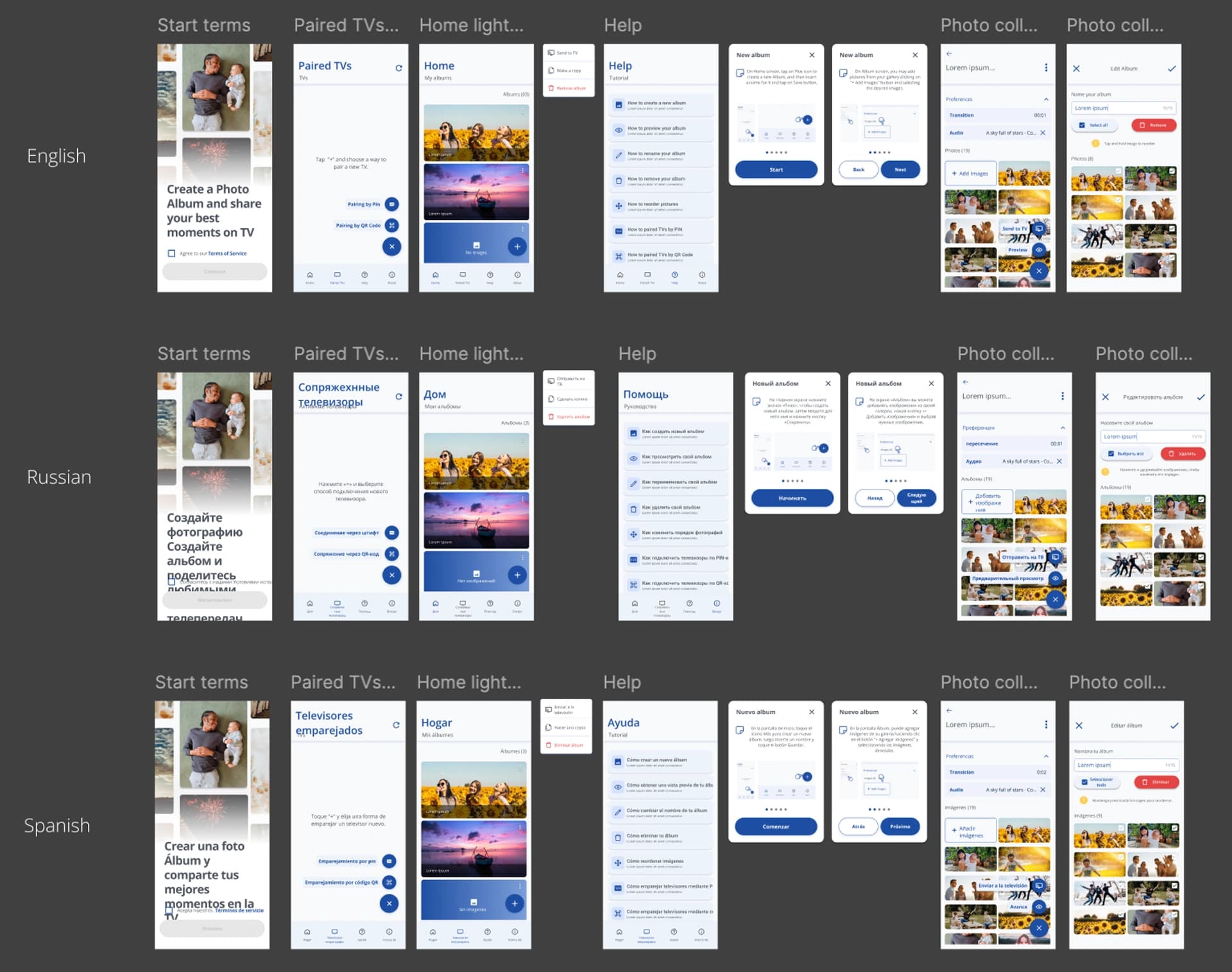 Translated UI screens before catering to language translation