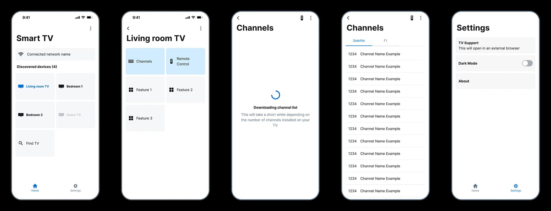 Final UI sample screens for the Smart TV app